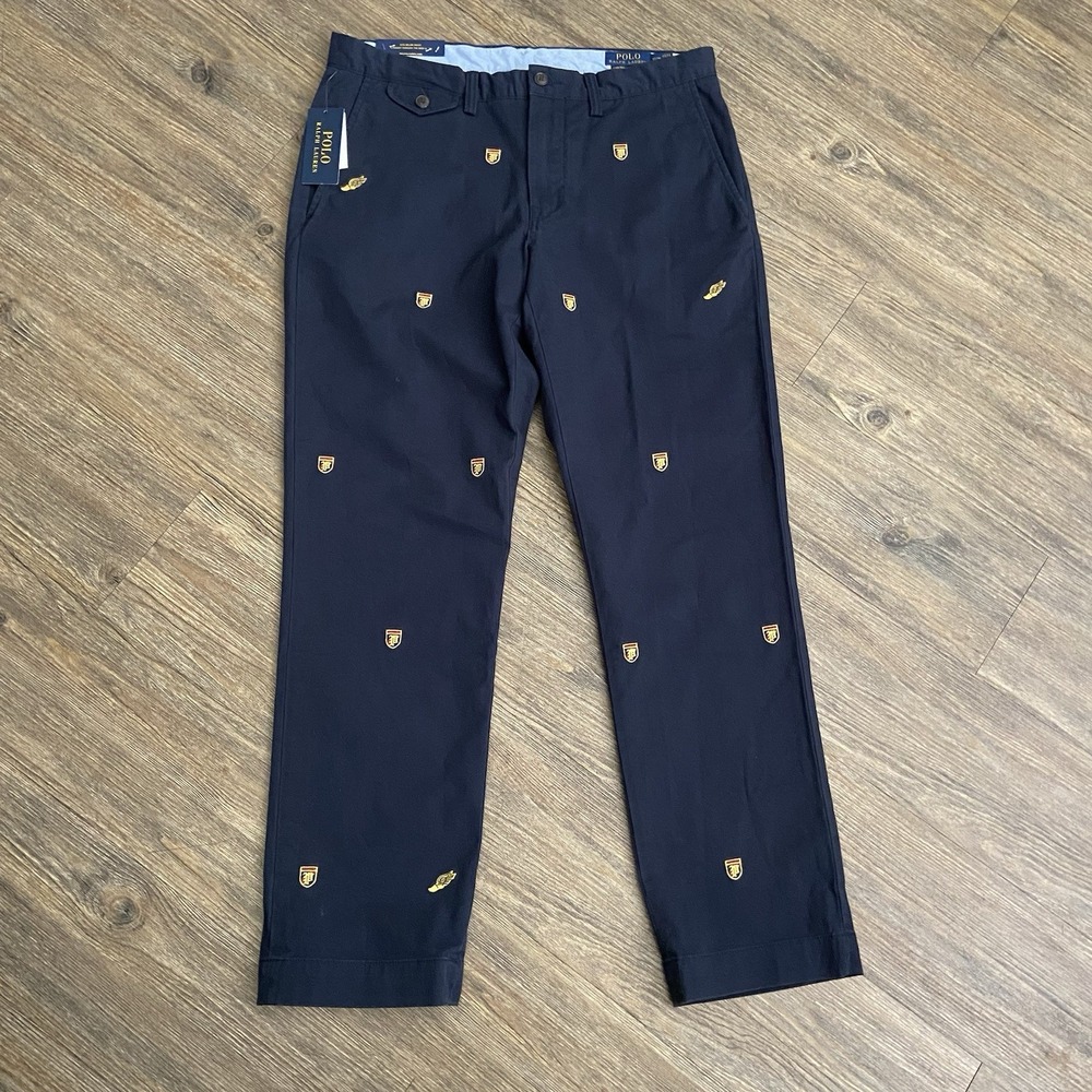 Polo Ralph Lauren Navy Blue Embroidered P Logo Straight Stretch Fit 32X30 NWT